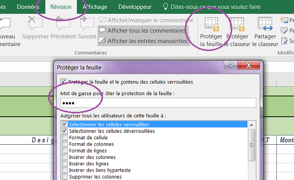 Protéger feuille Excel contre modifications par mot de passe