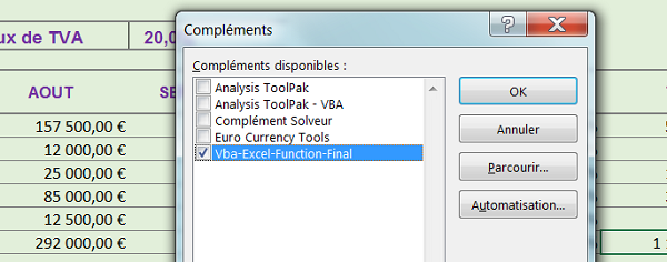 Ajouter un complément de code vba, xlam, dans Excel
