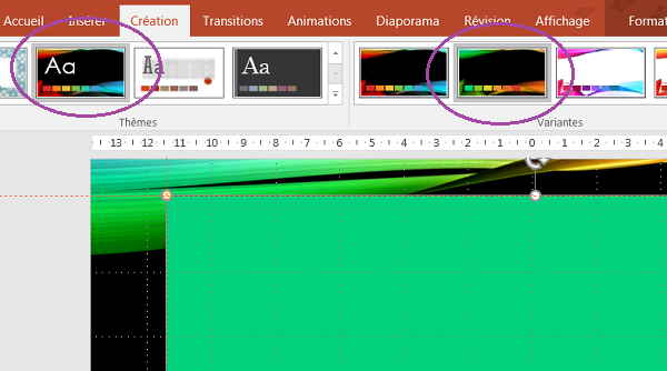 Appliquer un thème à la présentation Powerpoint, préférences de mise en forme globales