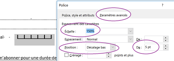 Décaler peignes cryptogrammes formulaires Word vers le bas