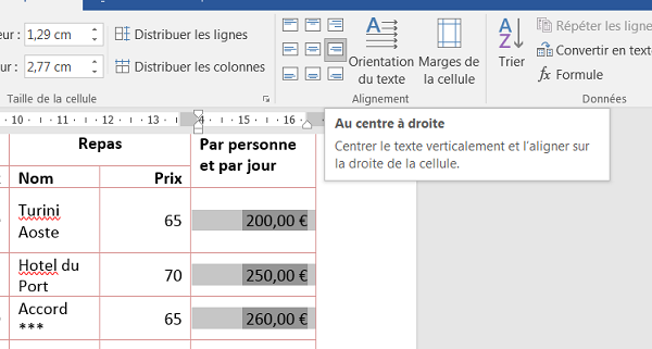 Alignement horizontal et vertical dans une cellule