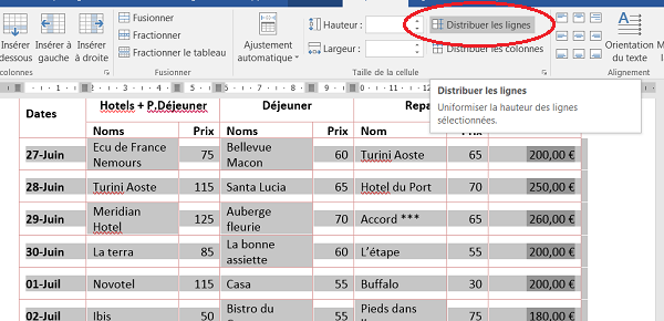 Uniformiser la hauteur des lignes pour un tableau Word