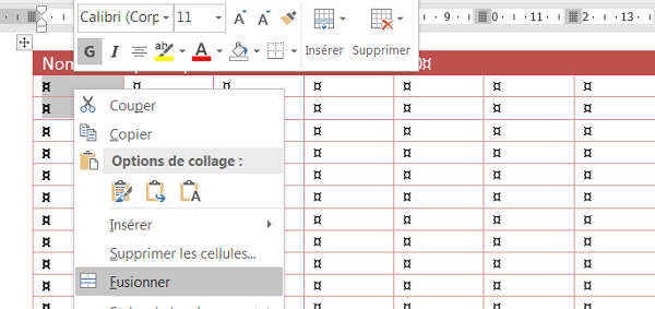 Regrouper des cellules sur plusieurs lignes dans un tableau Word