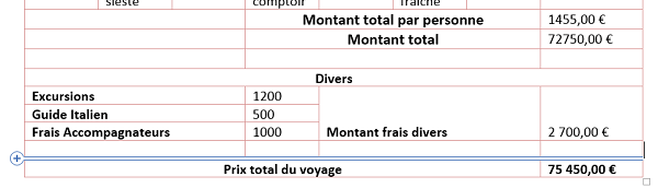 Insérer des lignes dans un tableau Word