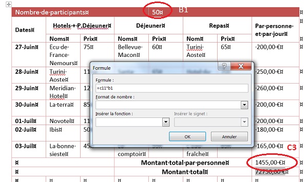 Multiplication de cellules dans un tableau Word