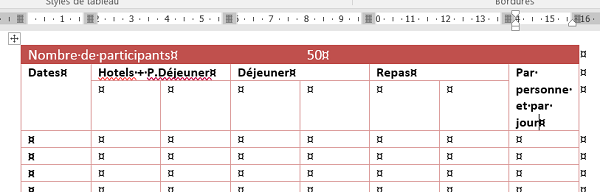 Construction du tableau Word avec fusions