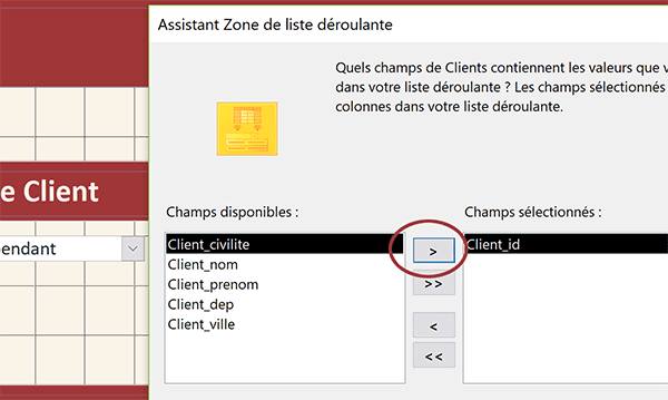 Assistant Access, indiquer champ de table pour remplir contenu liste déroulante