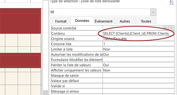 Propriété de liste déroulante pour charger son contenu par une requête SQL