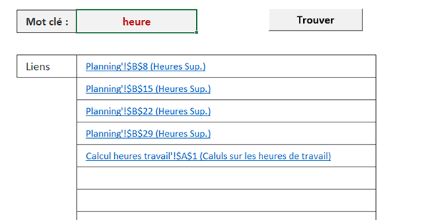 Construire des liens de recherche dans tout le classeur Excel en VBA