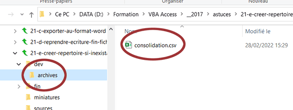 Exporter les données Access dans un nouveau dossier créé par le code VBA