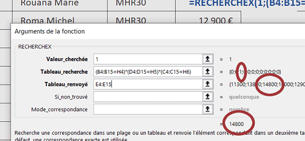 Trouver la seule donnée correspondant à plusieurs conditions recoupées