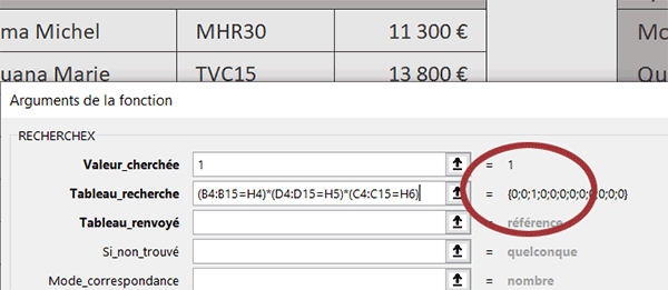 Position cherchée dans le tableau Excel par 3 conditions recoupées