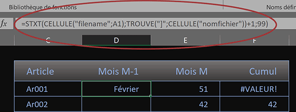 Formule Excel pour connaître le nom de la feuille en cours