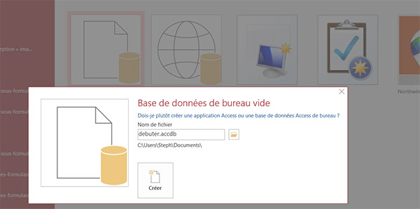 Enregistrement de la base de données à la création