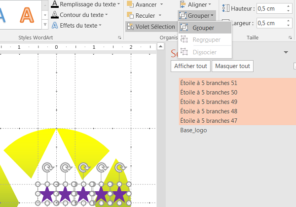 Enumération des objets de motifs dans le volet Sélection Powerpoint