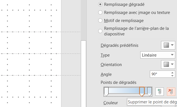 Construire dégradé de remplissage en supprimant points de dégradé