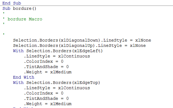 Code VBA Excel pour définir les bordures de cellules