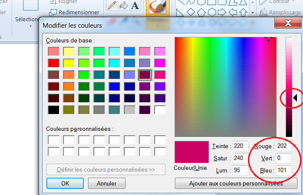 Trouver composantes de couleur RVB avec Paint