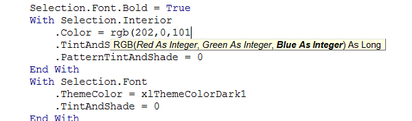 Définir couleur de cellule avec fonction RGB en VBA