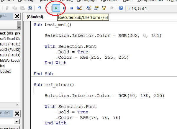 Exécuter code visual basic depuis module vba Excel
