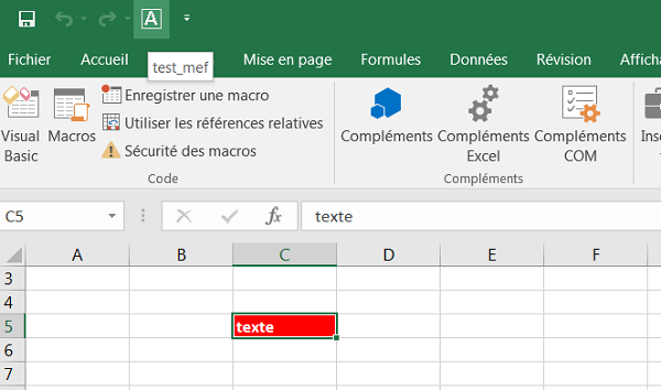 Macro Excel déclenchée par bouton sur barre accès