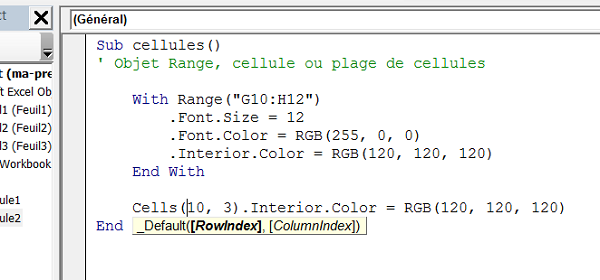 Objet Cells en VBA Excel pour manipuler les cellules