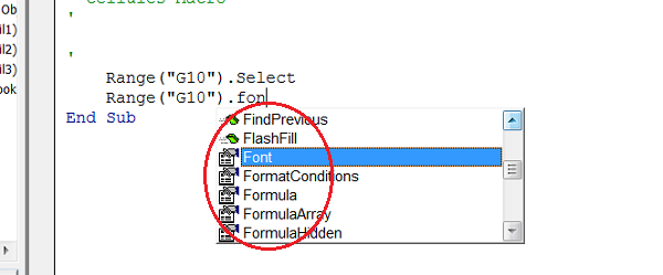 Liste propriétés et méthodes objet Range avec Intellisense