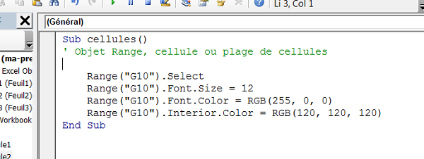 Personnaliser cellules Excel avec propriétés objet Range