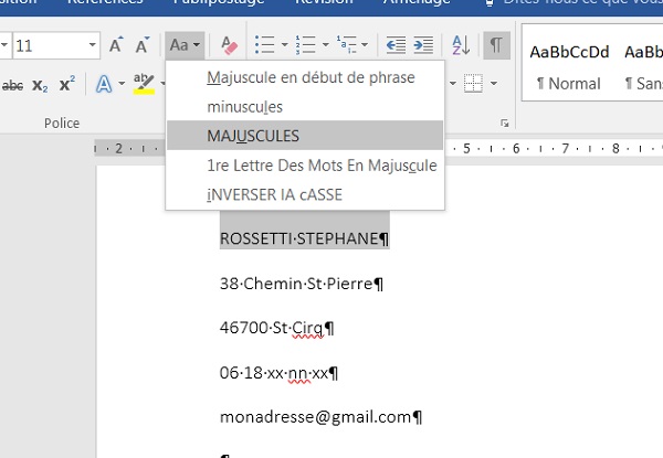 Passer des minuscules aux majuscules avec Word