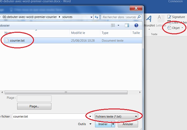 Insertion fichier texte dans Word