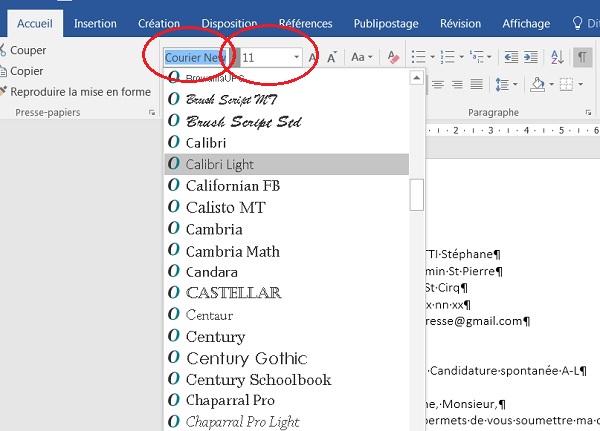 Mise en forme de texte Word, police et taille