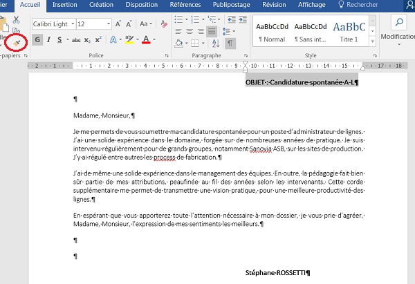 Outil Word pour répliquer mise en forme de paragraphe et de texte