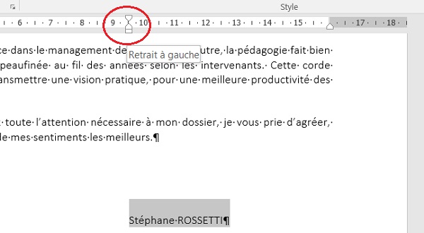 Alignement  droite avec un retrait gauche