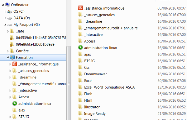 Organisation dossiers dans Explorateur Windows pour ranger fichiers travaux