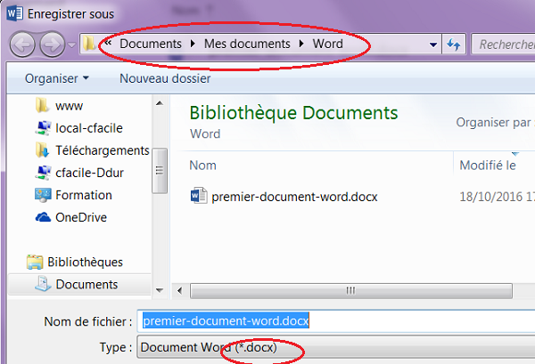 Enregistrer un document Word à un emplacement précis dans explorateur Windows