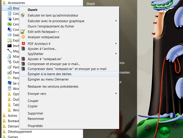 Actions pour programme ou fichier grâce au clic droit