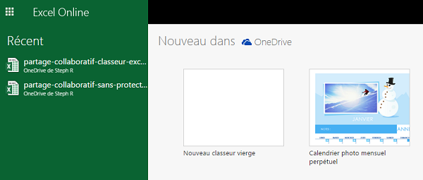 Excel en ligne, espace de stockage OneDrive