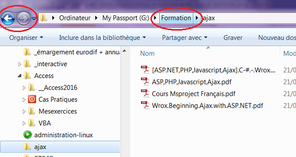 Naviguer dans dossiers explorateur windows avec barre adresse