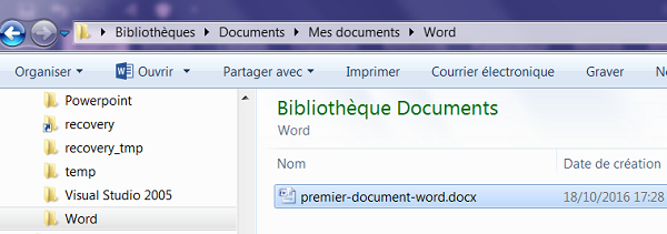 Ouvrir un document enregistré dans un dossier explorateur Windows