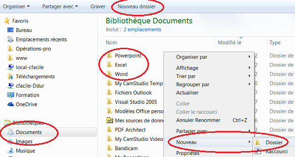 Créer des dossiers pour ranger fichiers dans explorateur windows