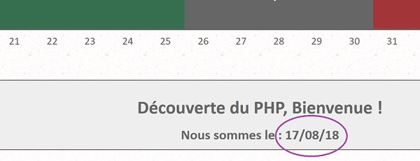 Code PHP pour afficher la date du jour actualisée dans un calque Html au chargement de la page Web