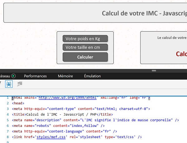 Code source Html et Javascript pour page Web exécutée avec Easy PHP