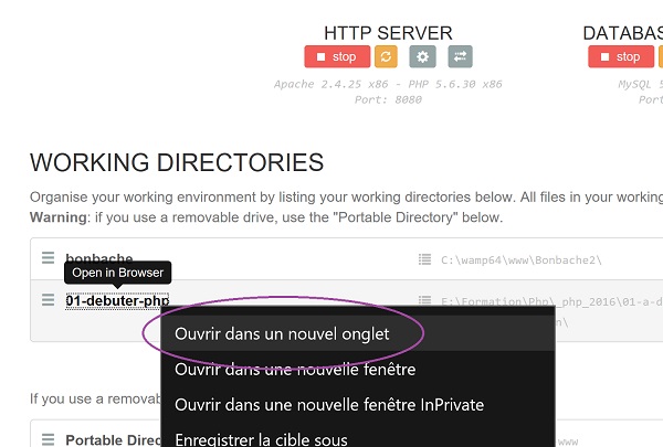 Ouvrir un projet Web référence sur le serveur virtuel EasyPhp