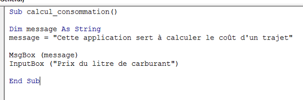 Afficher une variable avec une boîte de dialogue en VBA Excel