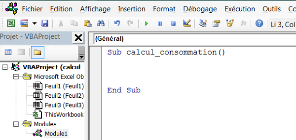 Création macro en langage VBA Excel