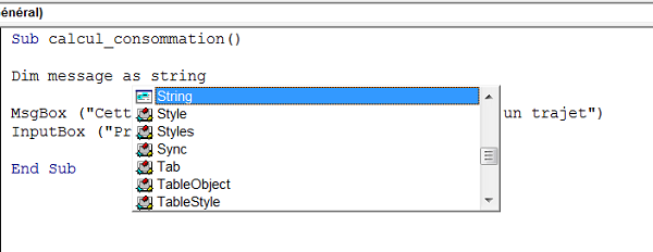 Déclaration de variables en VBA Excel de type texte