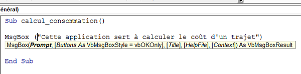 Fonction VBA MsgBox pour afficher message dans boîte de dialogue