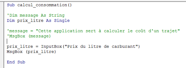 Code VBA pour stocker valeur saisie par utilisateur dans variable