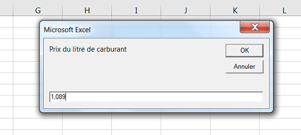 Boîte de dialogue InputBox VBA avec saisie utilisateur