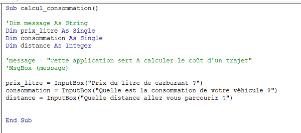 Récupération en variables des valeurs de boîtes de dialogue VBA